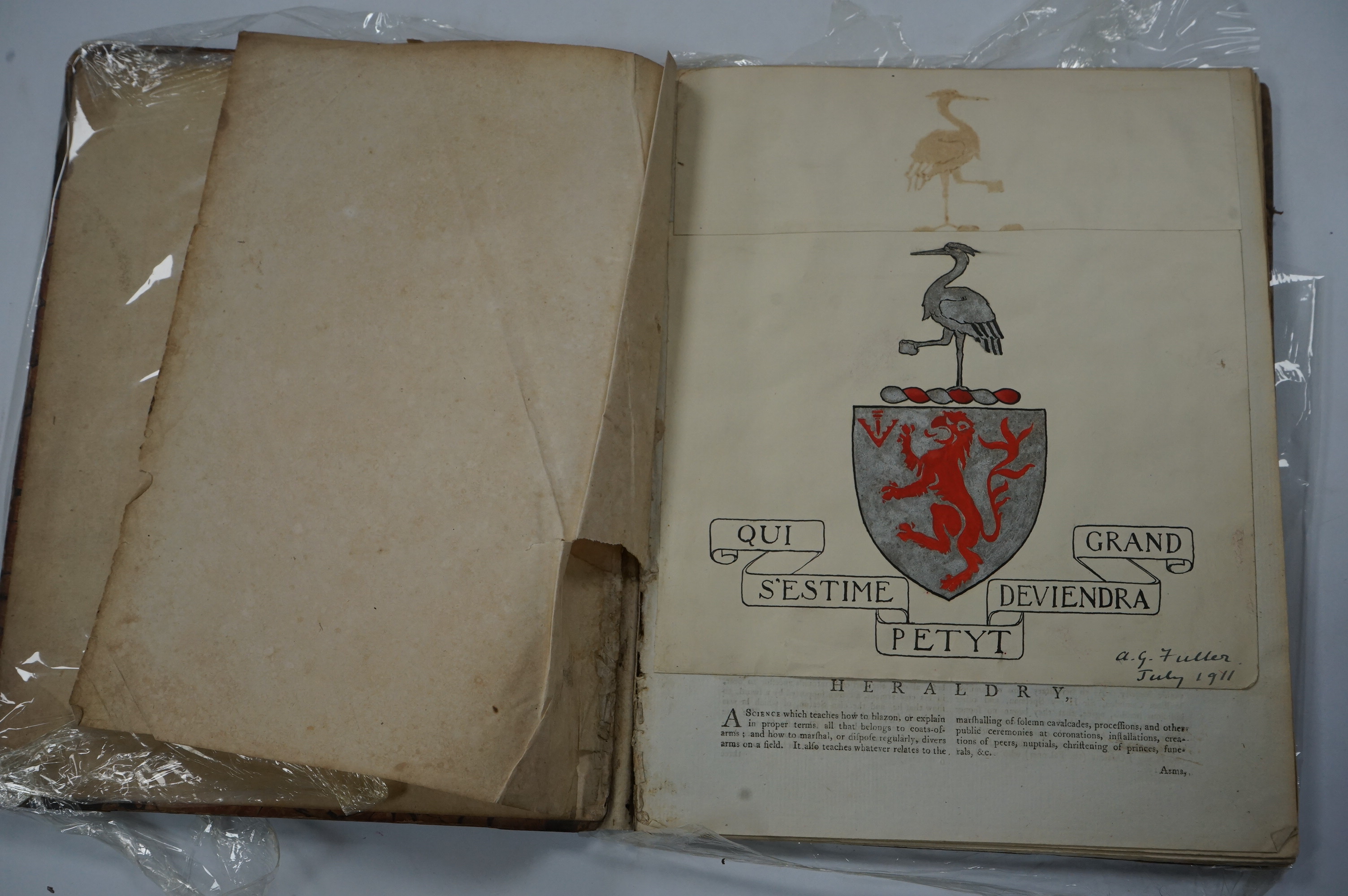 The British Compendium: or, Rudiments of Honour, lacks title and up to page 4, 142pp. full page text illustrations, [two part first volume of Francis Nichols's genealogical guide to the nobility of England] bound with a